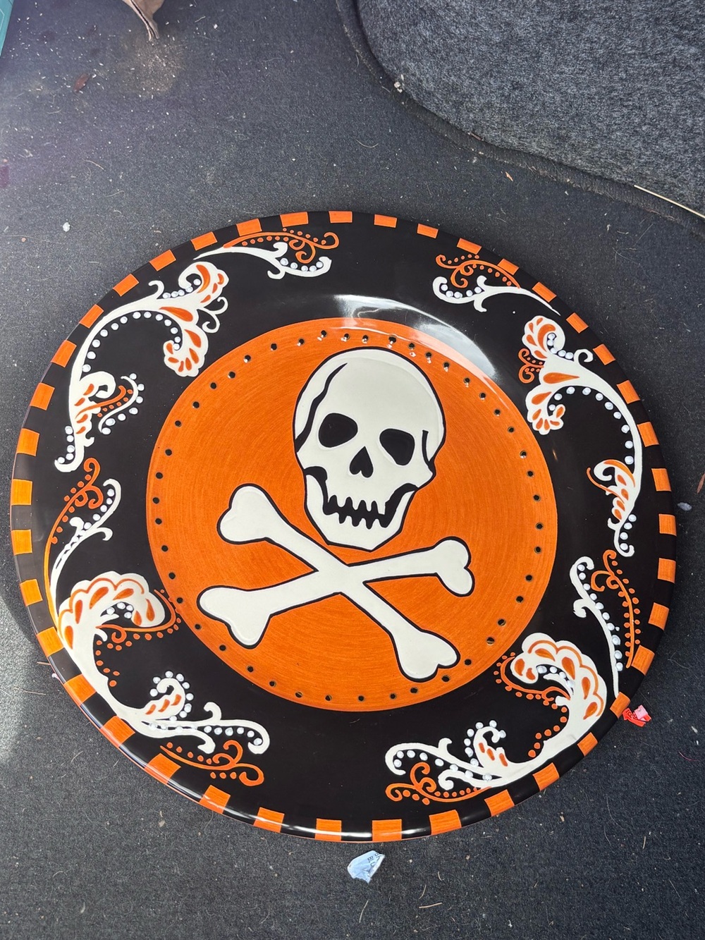 Halloween Skull & Crossbones Party Plate - Orange and Black